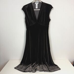 Vintage Lizzatti Chocolate Brown Velvet Y2K Midi Dress 10